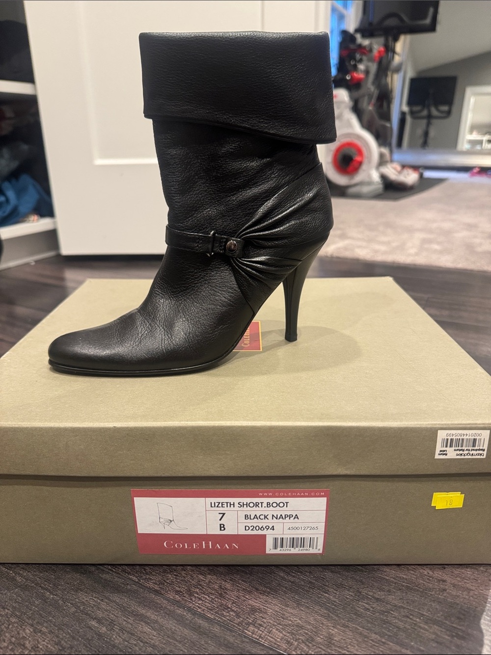 Cole Haan Black Nappa Fold-Over Stiletto Short Boot
